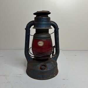 Vintage Dietz Little Wizard Kerosene Railroad Lantern Black With Red Globe USA